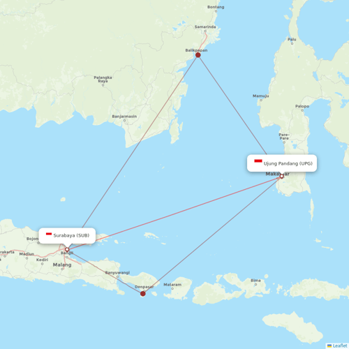 Super Air Jet flights between Surabaya and Ujung Pandang