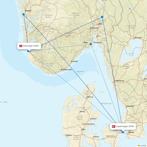 Scandinavian Airlines flights between Stavanger and Copenhagen