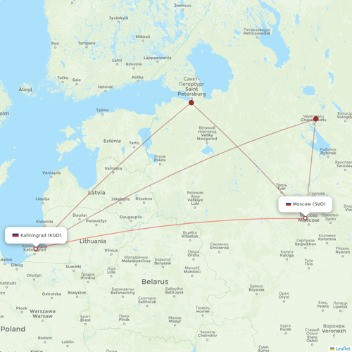 Pobeda flights between Moscow and Kaliningrad