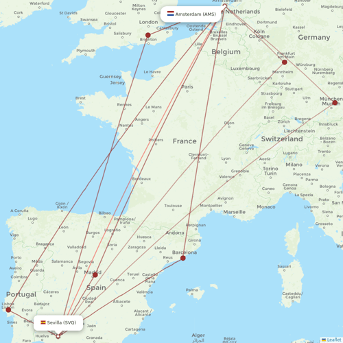 Transavia flights between Sevilla and Amsterdam
