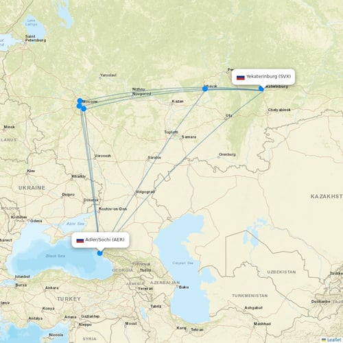 Ural Airlines flights between Yekaterinburg and Adler/Sochi