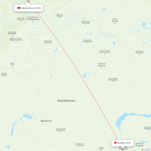 Ural Airlines flights between Yekaterinburg and Bishkek