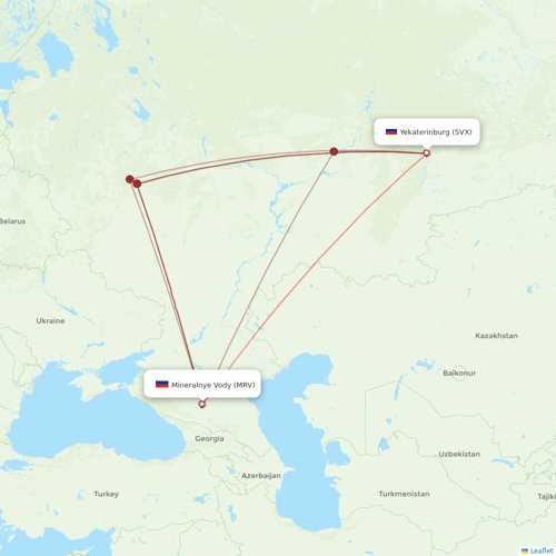 Ural Airlines flights between Yekaterinburg and Mineralnye Vody