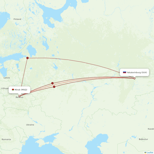 Belavia flights between Yekaterinburg and Minsk