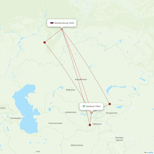 Ural Airlines flights between Yekaterinburg and Tashkent