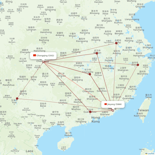 West Air (China) flights between Jieyang and Chongqing