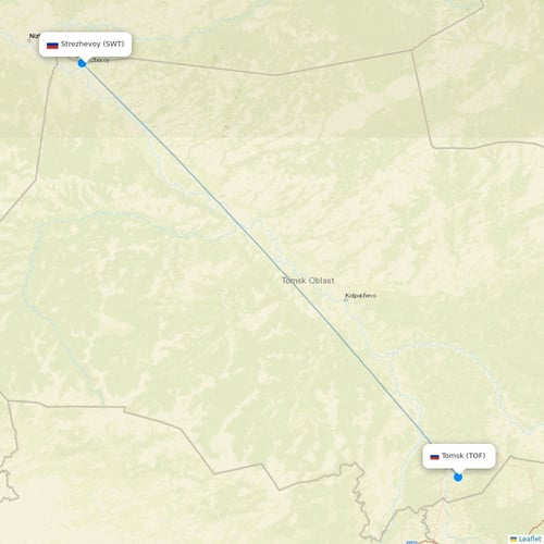 KrasAvia flights between Strezhevoy and Tomsk