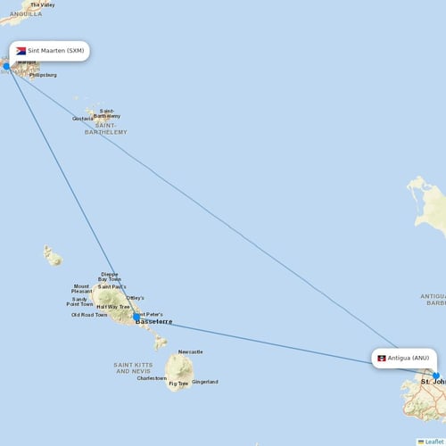 Sunrise Airways flights between Sint Maarten and Antigua