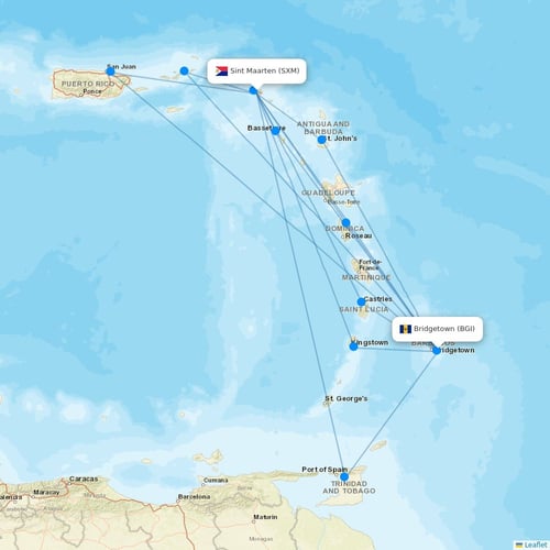 Winair flights between Sint Maarten and Bridgetown