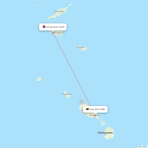 Winair flights between Sint Maarten and Saint Kitts