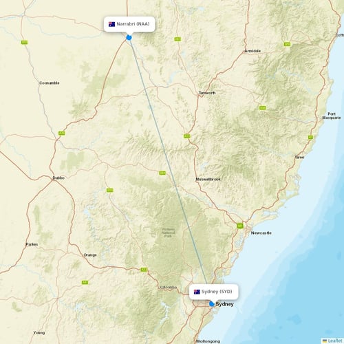 FlyPelican flights between Sydney and Narrabri