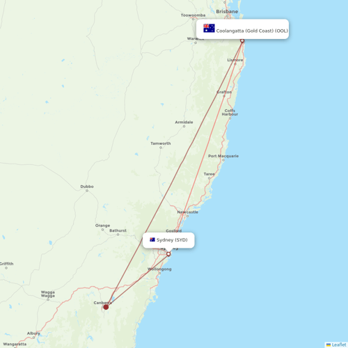Jetstar flights between Sydney and Coolangatta (Gold Coast)