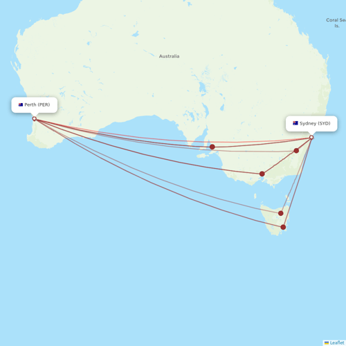 Qantas flights between Sydney and Perth