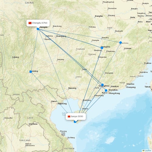 Tibet Airlines flights between Sanya and Chengdu