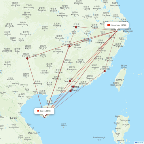 Loong Air flights between Sanya and Hangzhou