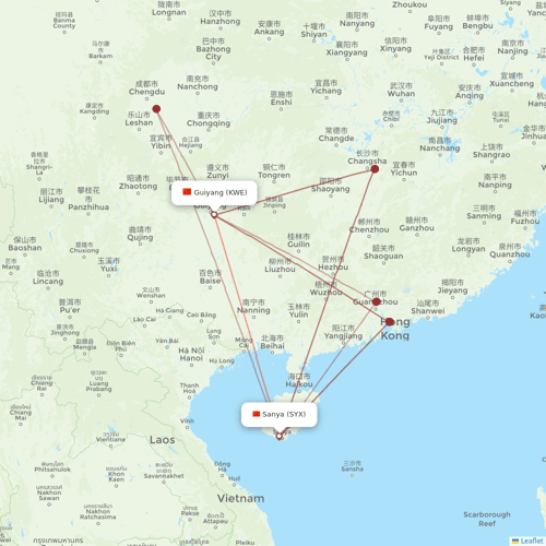 Tianjin Airlines flights between Sanya and Guiyang