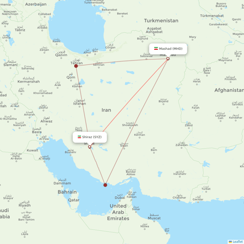 Iran Aseman Airlines flights between Shiraz and Mashad