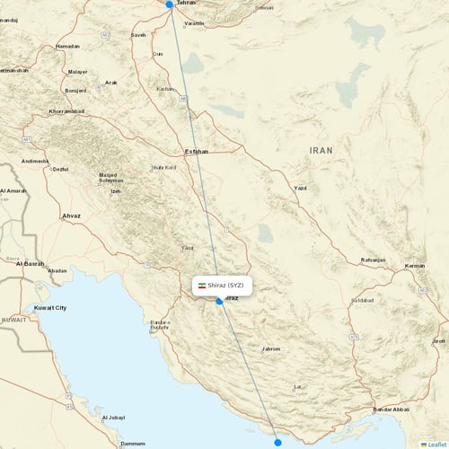 Iran Airtour flights between Shiraz and Tabriz