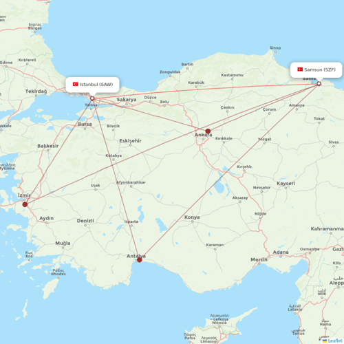 Pegasus flights between Samsun and Istanbul