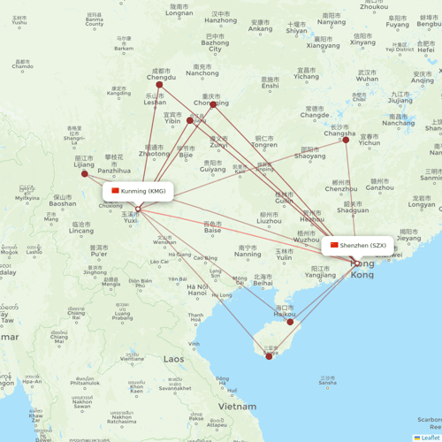 Lucky Air flights between Shenzhen and Kunming