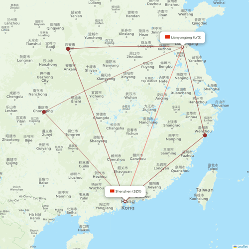 Donghai Airlines flights between Shenzhen and Lianyungang