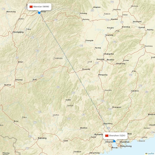 Donghai Airlines flights between Shenzhen and Wanxian
