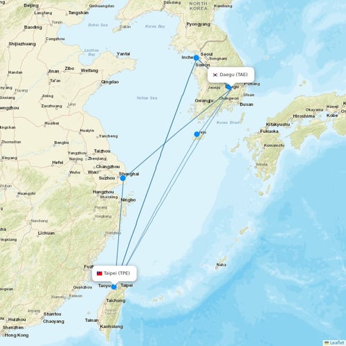 T´Way Air flights between Daegu and Taipei