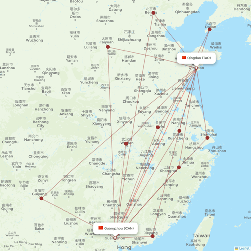 9 Air Co flights between Qingdao and Guangzhou