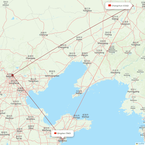 Qingdao Airlines flights between Qingdao and Changchun