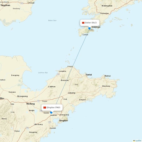 Shandong Airlines flights between Qingdao and Dalian