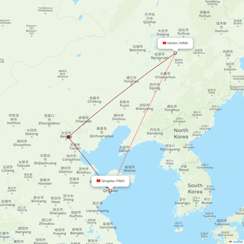 Qingdao Airlines flights between Qingdao and Harbin