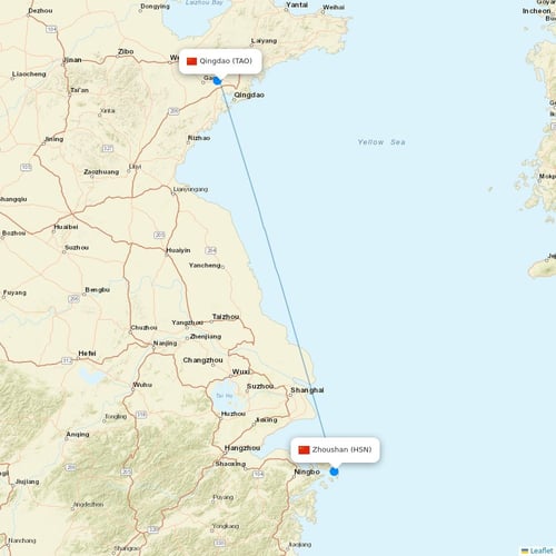 Qingdao Airlines flights between Qingdao and Zhoushan