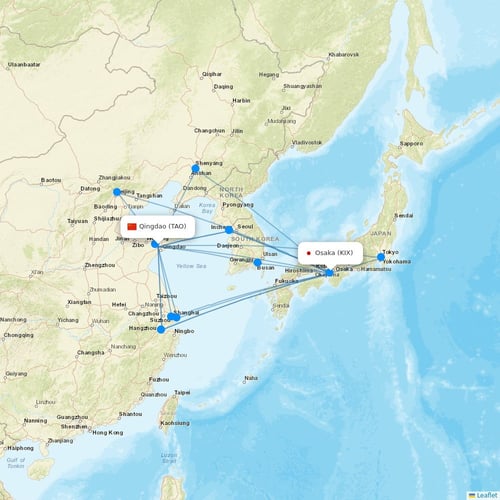 Shandong Airlines flights between Qingdao and Osaka