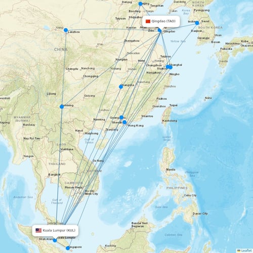 Qingdao Airlines flights between Qingdao and Kuala Lumpur
