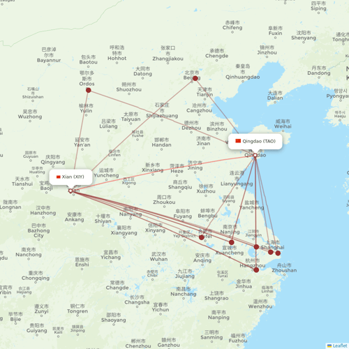 Shandong Airlines flights between Qingdao and Xian