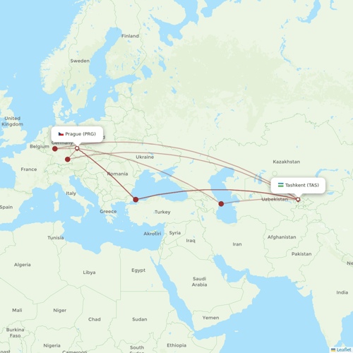 Taban Airlines flights between Tashkent and Prague