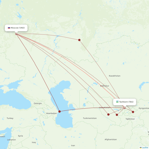 UTair flights between Tashkent and Moscow