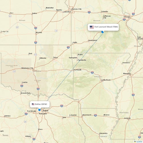 Contour Aviation flights between Fort Leonard Wood and Dallas