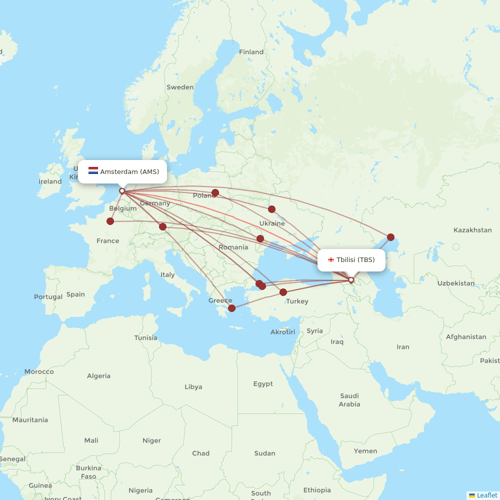 Georgian Airways flights between Tbilisi and Amsterdam