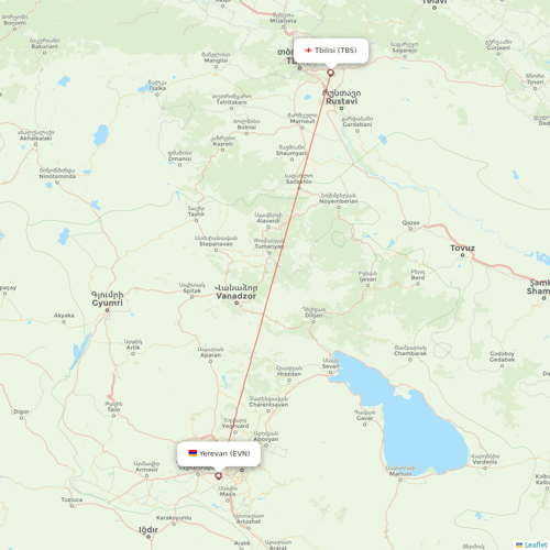 Georgian Airways flights between Tbilisi and Yerevan
