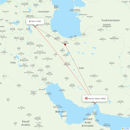 Iran Airtour flights between Tabriz and Bandar Abbas