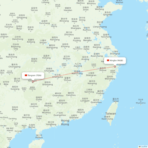 Colorful GuiZhou Airlines flights between Tongren and Ningbo