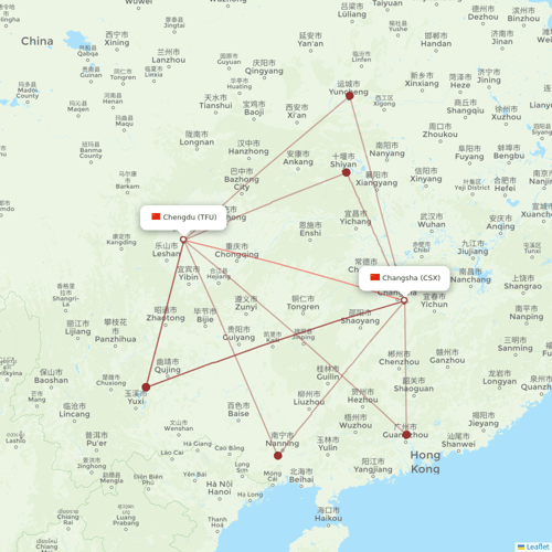 HongTu Airlines flights between Chengdu and Changsha
