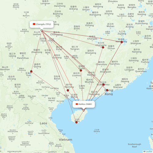 Hainan Airlines flights between Chengdu and Haikou