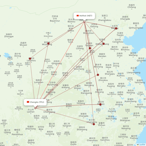 Guangxi Beibu Gulf Airlines flights between Chengdu and Hohhot