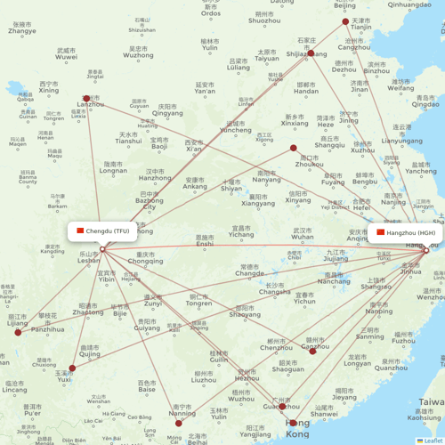 Loong Air flights between Chengdu and Hangzhou