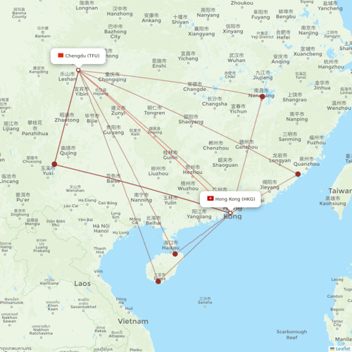 Hong Kong Airlines flights between Chengdu and Hong Kong
