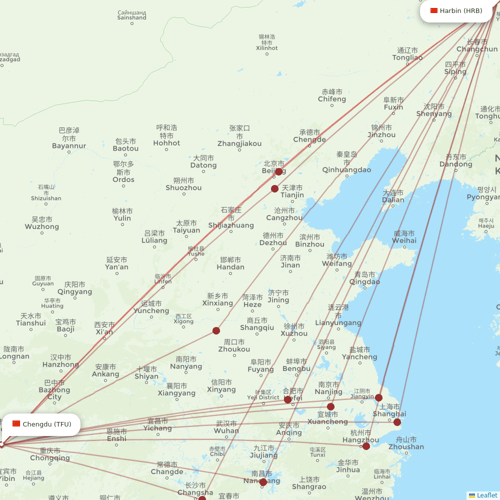 Lucky Air flights between Chengdu and Harbin