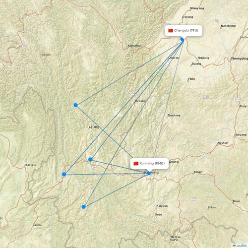 Lucky Air flights between Chengdu and Kunming