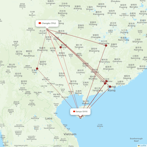 Lucky Air flights between Chengdu and Sanya